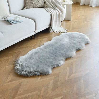 duduta White Faux Sheepskin Throw Rug 2x3 ft, Fluffy Shag Fur Chair Cover Small Bedside Dorm Rug Non Slip Washable