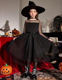 Arshiner Girls Dresses Contrast Mesh Long Sleeve Twirly High Low Birthday Party Formal Dress