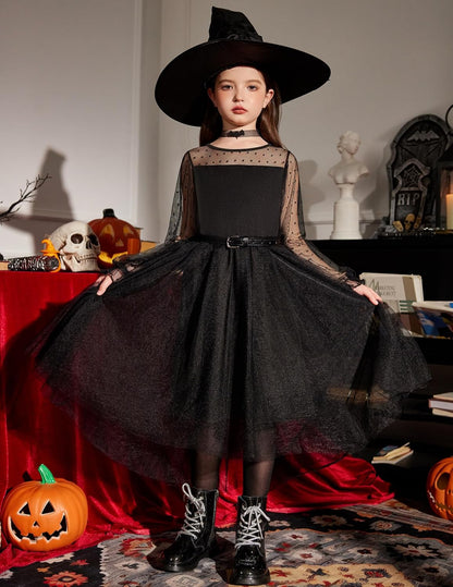 Arshiner Girls Dresses Contrast Mesh Long Sleeve Twirly High Low Birthday Party Formal Dress