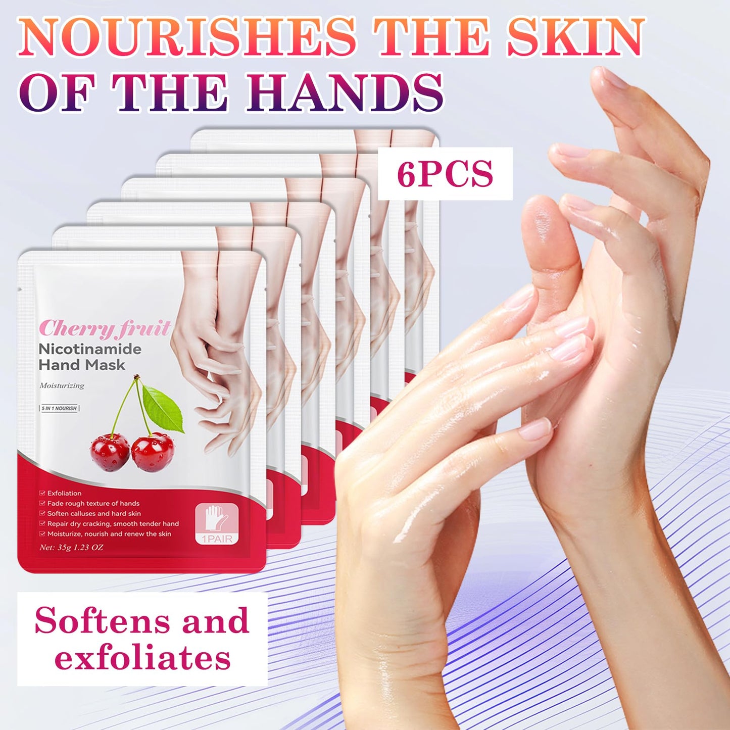 LZYLLS 6 Pairs Hand Masks Moisturizing Gloves, Hydrating Hand Mask Moisturizer Gloves Care for Dry Cracked Hands, Smooth Long Lasting Soft Firming Hand Mask Gift Set for Men Women（A