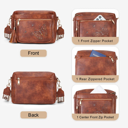 KITEVIUN Crossbody Bags for Women Trendy Leather Crossbody Purse Shoulder Handbags Butterfly Design