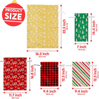 JOYIN 36 PCS Christmas Drawstrings Gift Bags Assorted Sizes(Large Medium Small), Xmas Reusable Plastic Bag for Presents Wrapping, Holiday Party Favors