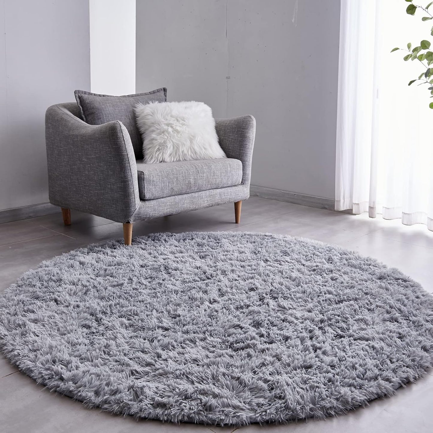 FJZFING Navy Blue Round Rug Ultra-Soft Plush Modern 4x4 Circle Area Rug for Kid's Bedroom, Fluffy Shag Circular Rug for Nursery Room, Non-Slip Home Decor Cute Navy Blue Carpet for Teen's Room