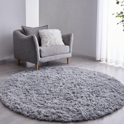 FJZFING Navy Blue Round Rug Ultra-Soft Plush Modern 4x4 Circle Area Rug for Kid's Bedroom, Fluffy Shag Circular Rug for Nursery Room, Non-Slip Home Decor Cute Navy Blue Carpet for Teen's Room