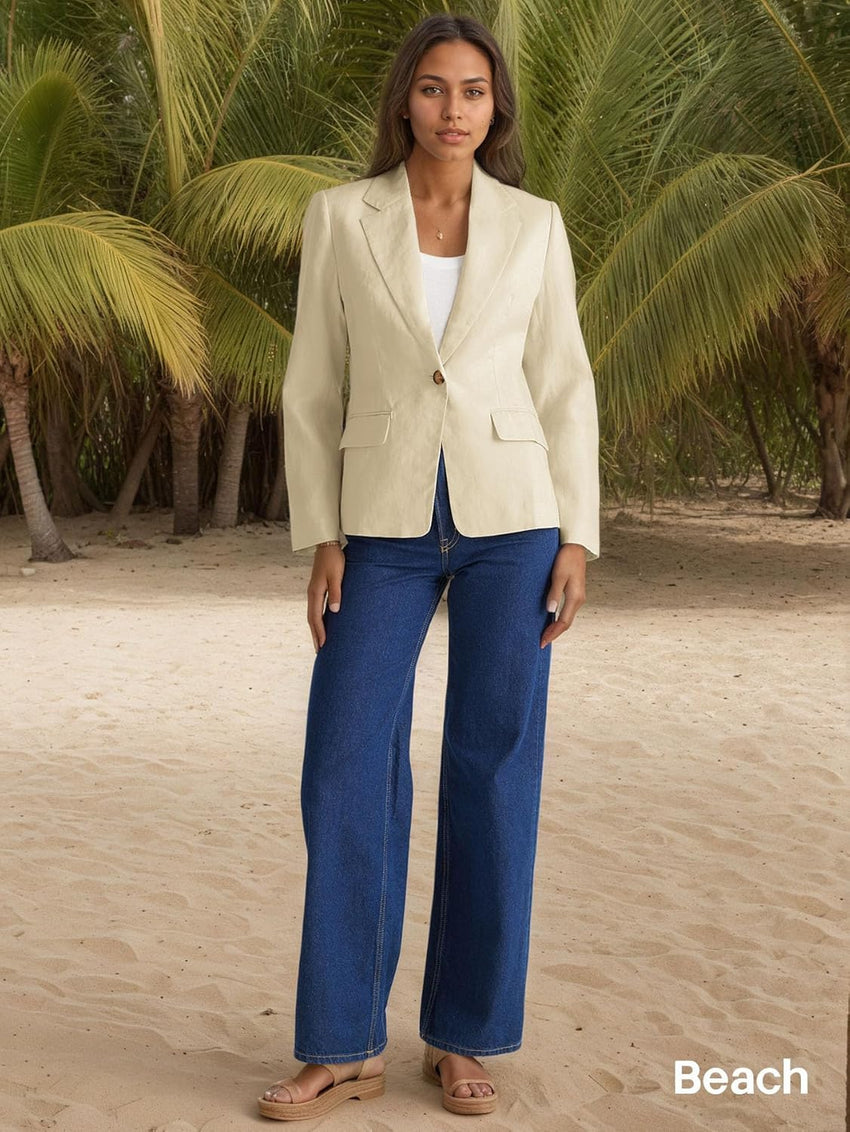 Mina Self 2025 Fall Women's Cropped Blazer - Full-Lined One Button Lightweight Business Casual Trendy Office Jackets Pockets