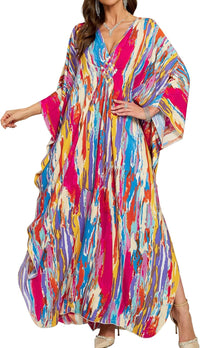 Women Kaftan Dresses Plus Size V-Neck Batwing Sleeves Beach Cover Up 2025 Summer Floral Print Caftan Dress