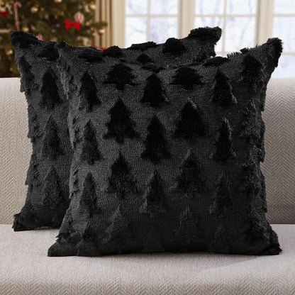 DFXSZ Christmas Tree Pillow Covers 18x18 inch Set of 2 Christmas Decoration Beige Soft Plush Faux Fur Jacquard Throw Pillows for Bedroom Sofa Holiday Festivals Winter Home Decor PTK006C18