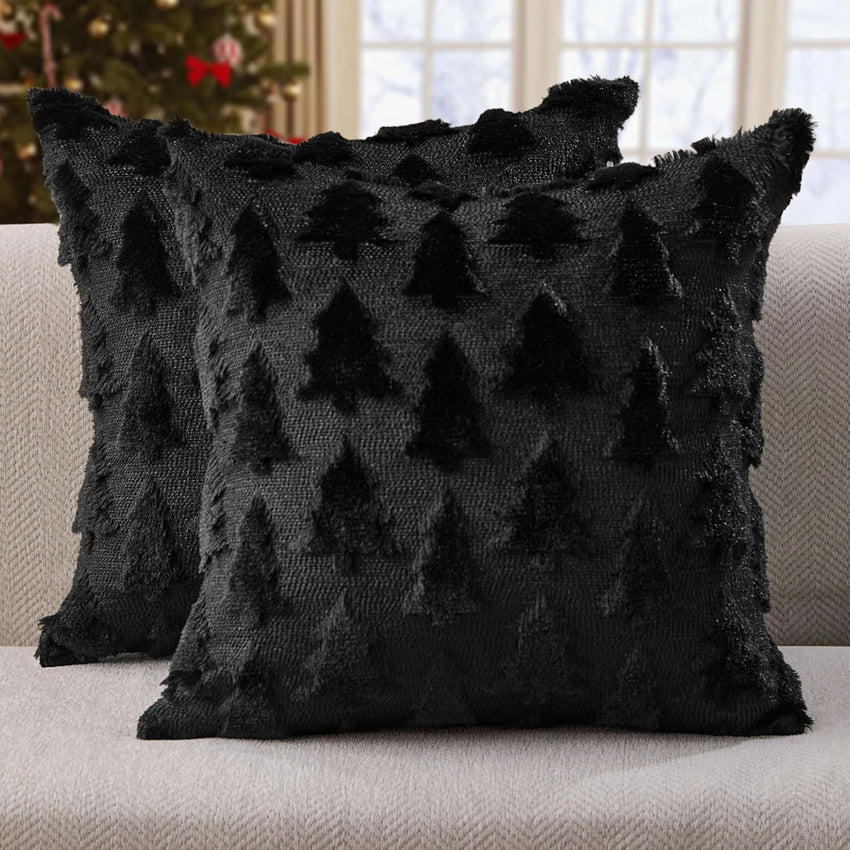 DFXSZ Christmas Tree Pillow Covers 18x18 inch Set of 2 Christmas Decoration Beige Soft Plush Faux Fur Jacquard Throw Pillows for Bedroom Sofa Holiday Festivals Winter Home Decor PTK006C18