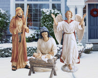 THREE KINGS GIFTS THE ORIGINAL GIFTS OF CHRISTMAS Holy Family and Angel Outdoor Nativity Bundled with Eighty One Inch Tall Stable