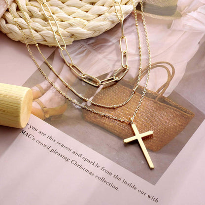 Turandoss Dainty Layered Choker Necklace, Handmade Y Pendant Necklace Multilayer Bar Disc Necklace Adjustable Layering Choker Necklaces for Women