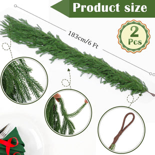 Hananona 2 Pcs 6 Ft Artificial Norfolk Pine Garlands, Real Touch Winter Pine Garland, Green Artificial Greenery Garland for Table, Mantle, Wall, Indoor, Outdoor Christmas Decorations (2, 6 FT)