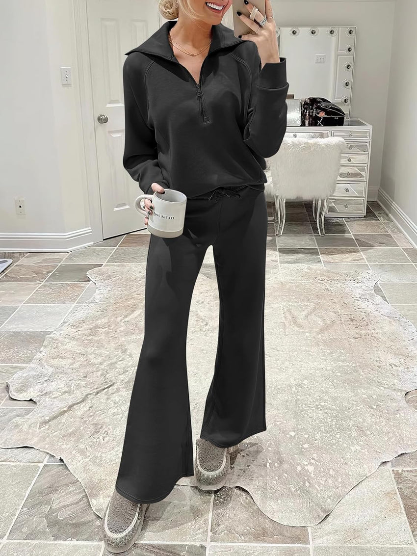ANRABESS Women 2 Piece Outfits 2025 Fall Fashion Airport Wide Leg Pants Lounge Set Leisure Travel Vacation Clothes Sweatsuits