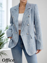 Mina Self 2025 Fall Women's Tweed Blazer - Double-Breasted Fully-Lined Fashion Slim Casual Work Office Jacket with Pockets