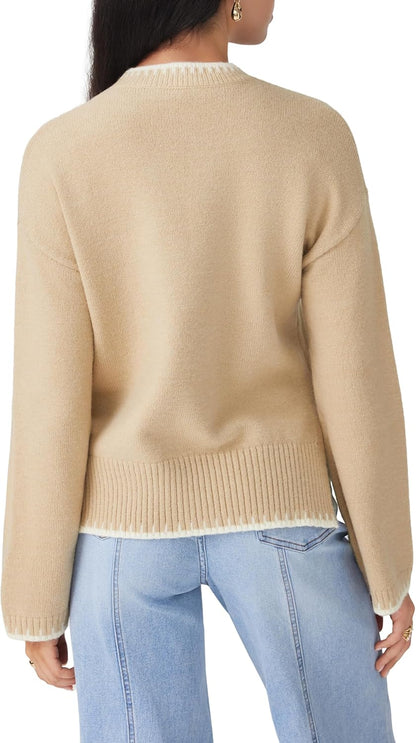 CIDER Womens Sweater Long Sleeve Split Hem Color Block Crew Neck Tops Fall Outfits