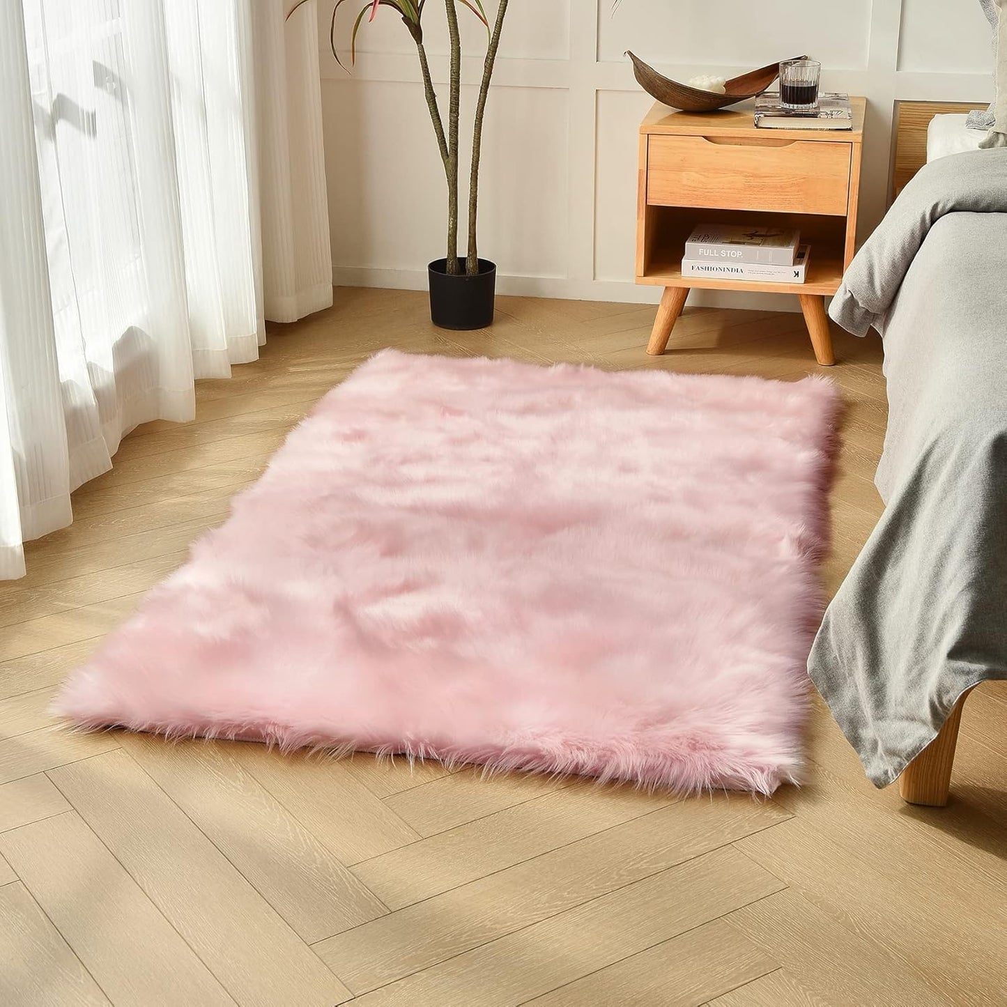 duduta Navy Blue Faux Sheepskin Throw Rug 2x3 ft, Fluffy Shag Fur Chair Cover Small Bedside Dorm Rug Non Slip Machine Washable