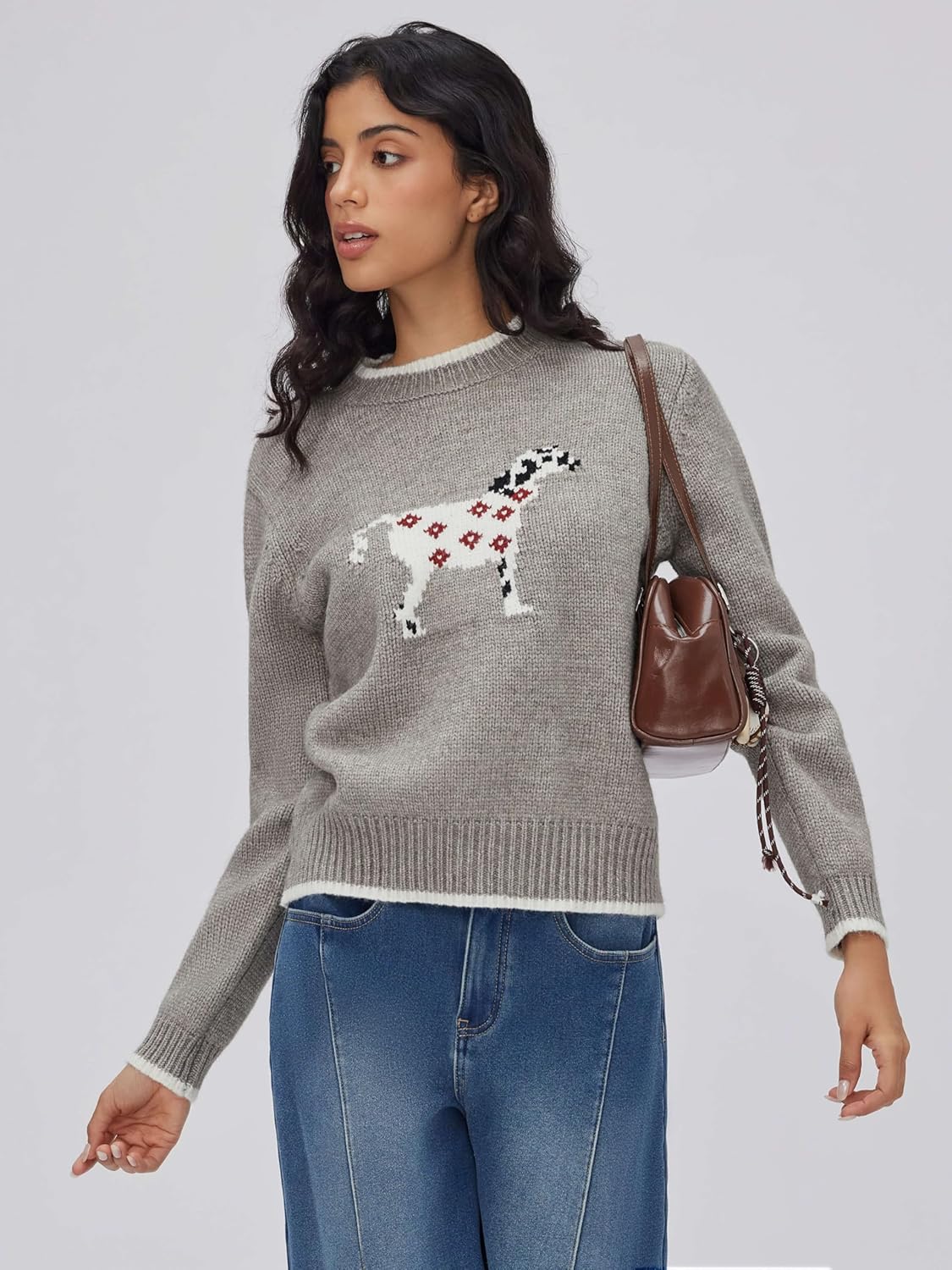 CIDER Women's Fall Sweaters Long Sleeve Cute Sweaters Bear Graphic Crewneck Soft Knit Casual Cropped Pullover