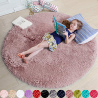 Amdrebio Light Pink Round Rug 4Ft for Girls Bedroom, Fluffy Circle Area Rugs for Kids Room Decor Aesthetic, Cute Shag Fuzzy Carpet for Nursery, Preppy Dorm, Classroom, Playroom, Teen, Baby, Washable