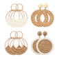 Raffia Hoop Earrings for Women Fun Boho Summer Beach Earrings Lightweight Handmade Straw Wicker Rattan Dangle Earrings Statement Geometric Round Drop Earrings