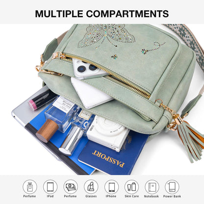 KITEVIUN Crossbody Bags for Women Trendy Leather Crossbody Purse Shoulder Handbags Butterfly Design