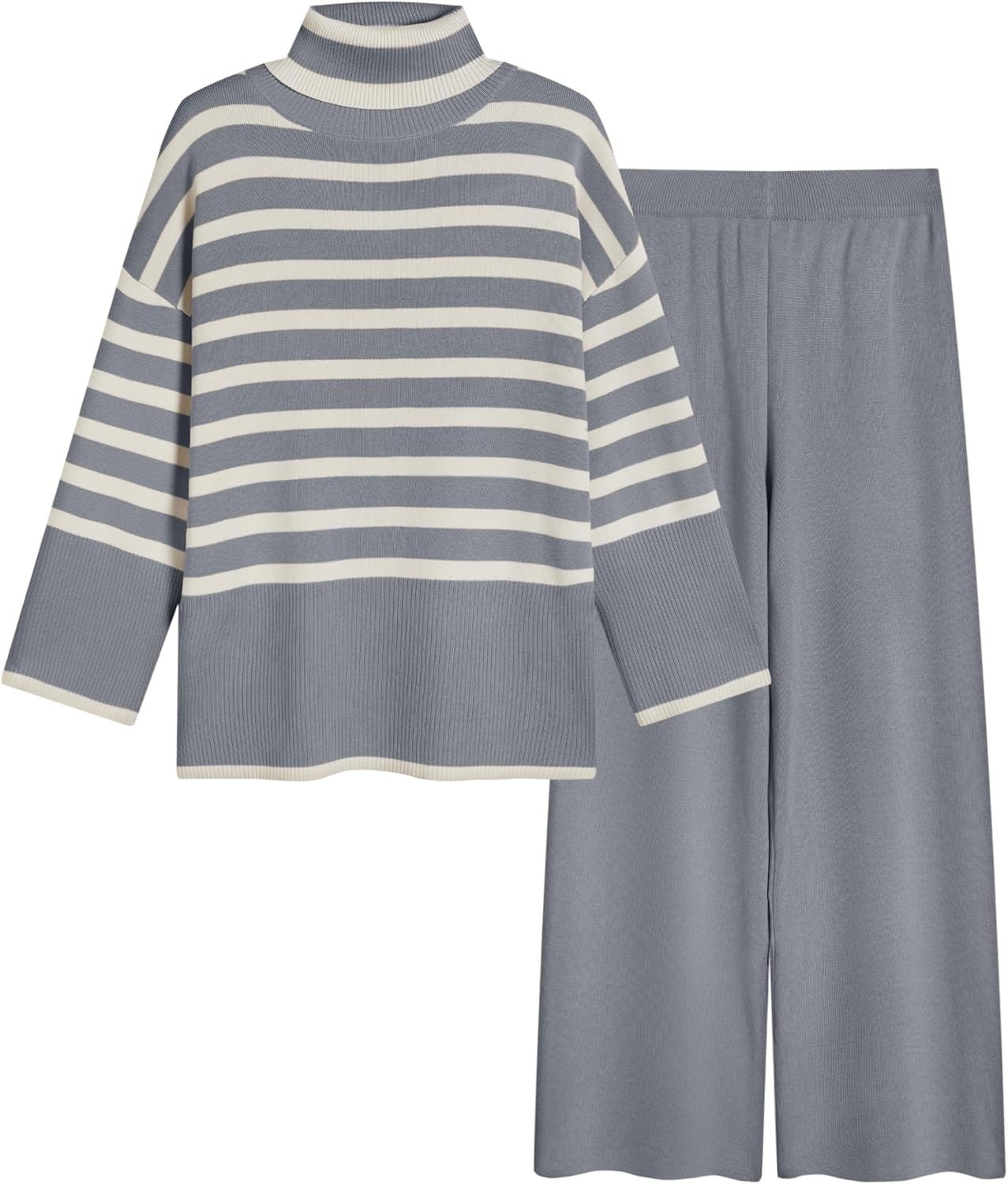 Tanming Women's Sweater Sets Long Sleeve Striped Jumper Tops Casual Knit Wide Leg Pants Sets