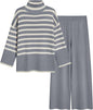 Tanming Women's Sweater Sets Long Sleeve Striped Jumper Tops Casual Knit Wide Leg Pants Sets