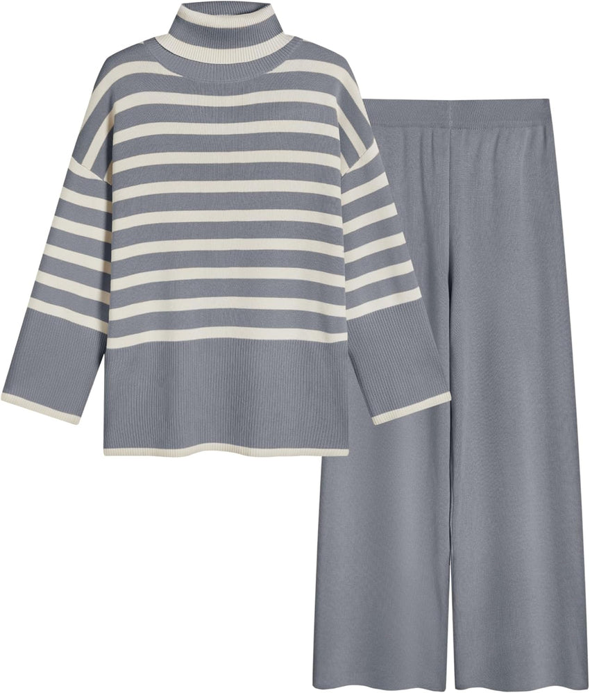 Tanming Women's Sweater Sets Long Sleeve Striped Jumper Tops Casual Knit Wide Leg Pants Sets