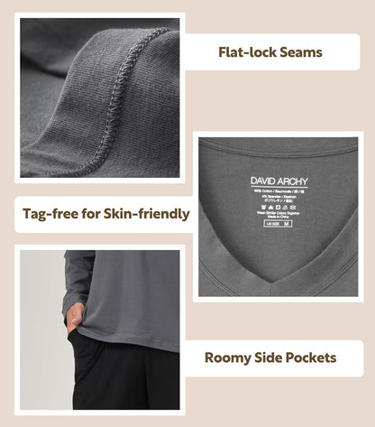 DAVID ARCHY Men's Pajamas Set Soft Cotton Long Sleeve Sleepwear Comfy Loungewear Pjs with Pockets