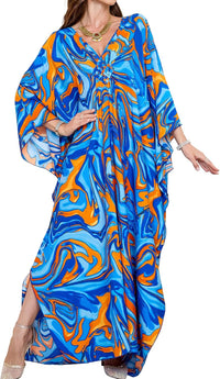 Women Kaftan Dresses Plus Size V-Neck Batwing Sleeves Beach Cover Up 2025 Summer Floral Print Caftan Dress