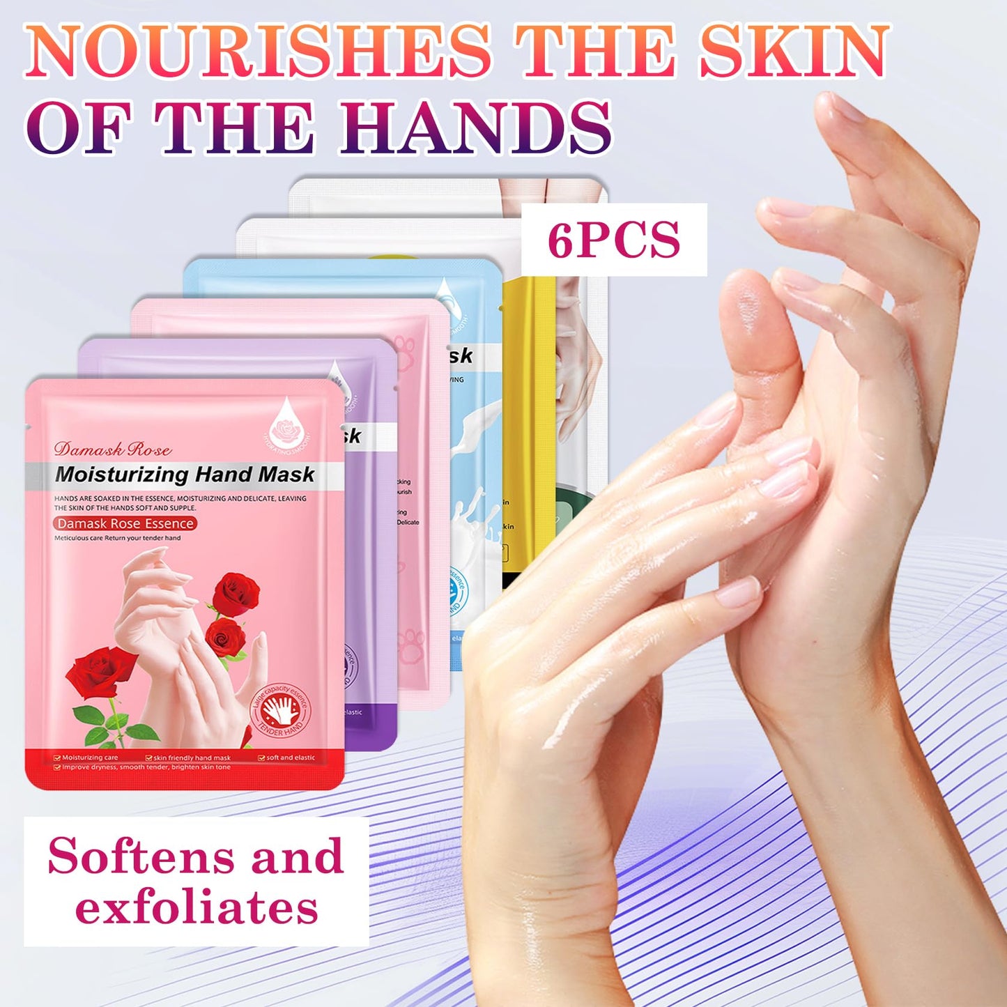LZYLLS 6 Pairs Hand Masks Moisturizing Gloves, Hydrating Hand Mask Moisturizer Gloves Care for Dry Cracked Hands, Smooth Long Lasting Soft Firming Hand Mask Gift Set for Men Women（A