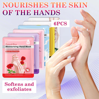 LZYLLS 6 Pairs Hand Masks Moisturizing Gloves, Hydrating Hand Mask Moisturizer Gloves Care for Dry Cracked Hands, Smooth Long Lasting Soft Firming Hand Mask Gift Set for Men Women（A