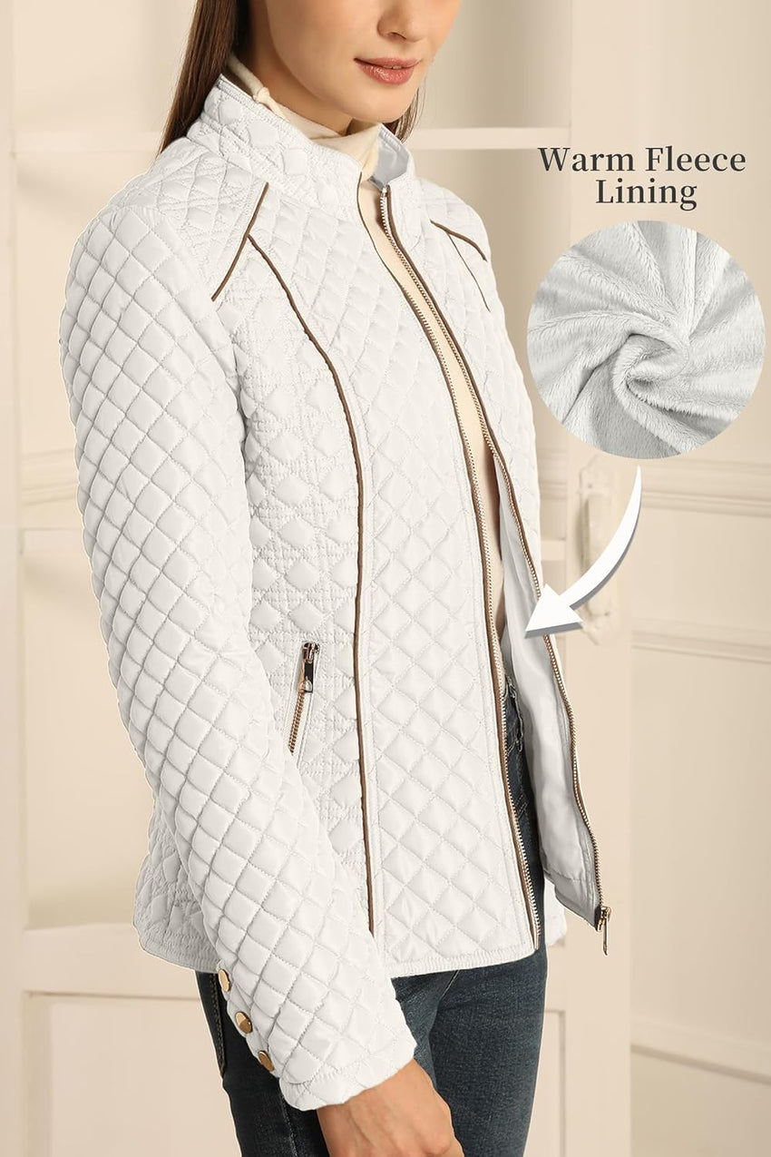 Bellivera Women's Stand Collar Lightweight Quilted Puffer Jacket Padded Zip Coat for Spring and Winter