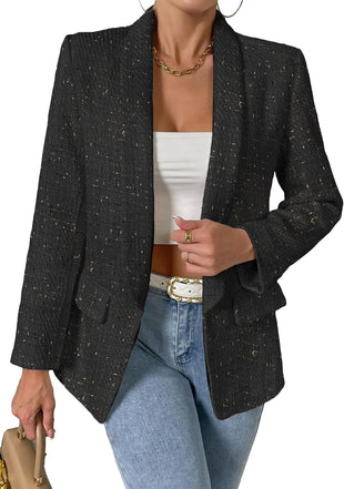 2024 Fall Tweed Blazer Jackets for Women Shawl Lapel Long Sleeve Open Front Fashion Business Casual Suit with Pockets