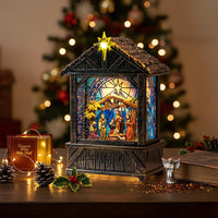 Nativity with Star Musical Lighted Water Creche with Swirling Glitter, Christmas Snow Globe Nativity Manger for Xmas with Music, Holiday Decorations Gifts for Family, Children or Friends