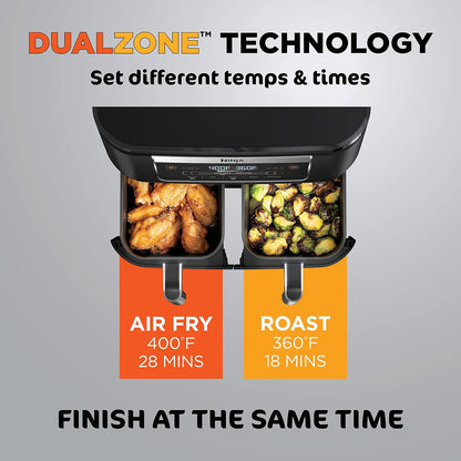 Ninja DZ090 6-Quart Dual-Zone 2-Basket Air Fryer - Roast, Bake, Dehydrate (Renewed)