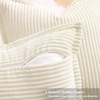 decorUhome Christmas Corduroy Cream White Throw Pillow Covers 18x18 Set of 2 Decorative Soft Boho Farmhouse Euro Couch Pillow Covers for Living Room Bed Sofa Broadside Striped Pillow Cases