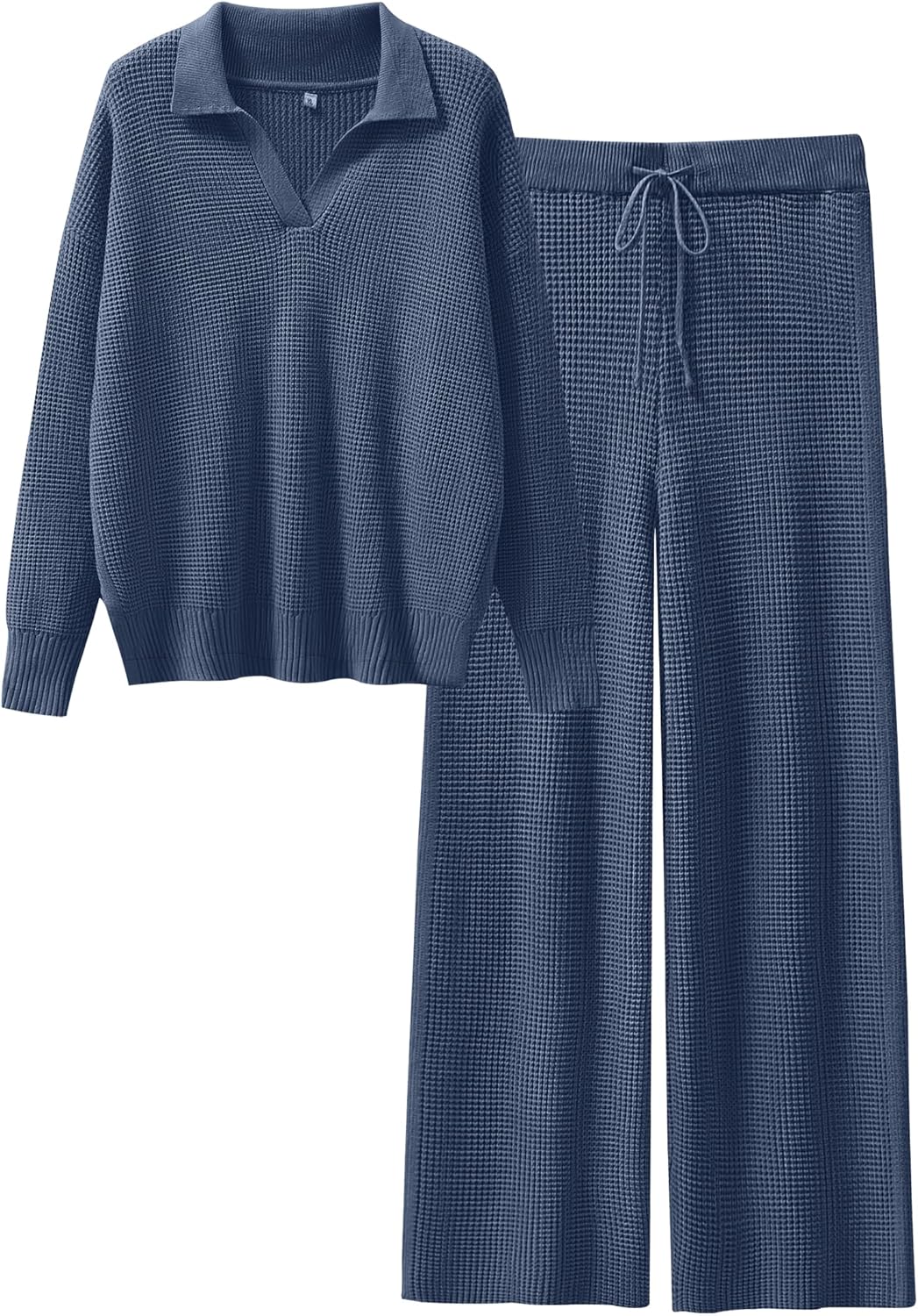 ANRABESS Women Two Piece Outfits Sweater Sets Lounge Waffle Knit Pullover Matching Wide Leg Pants Tracksuit 2025 Fall Fashion