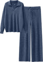 ANRABESS Women Two Piece Outfits Sweater Sets Lounge Waffle Knit Pullover Matching Wide Leg Pants Tracksuit 2025 Fall Fashion