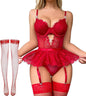 Women Lingerie Set Naughty Lace Bodysuit High Waisted Underwire Lingerie Babydoll With Garter Belt and Stockings
