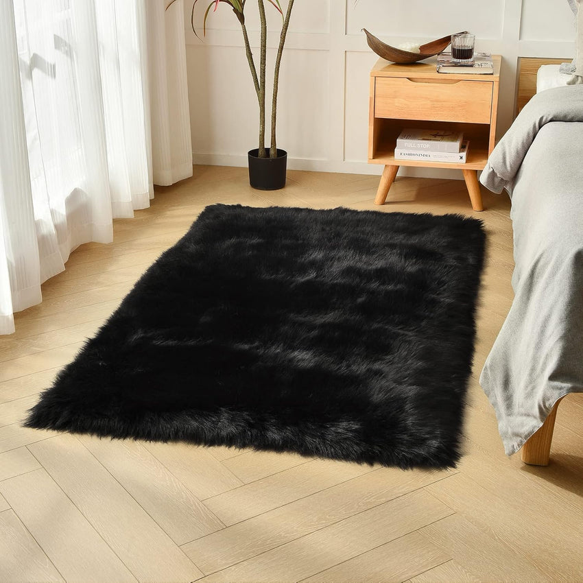 duduta Navy Blue Faux Sheepskin Throw Rug 2x3 ft, Fluffy Shag Fur Chair Cover Small Bedside Dorm Rug Non Slip Machine Washable