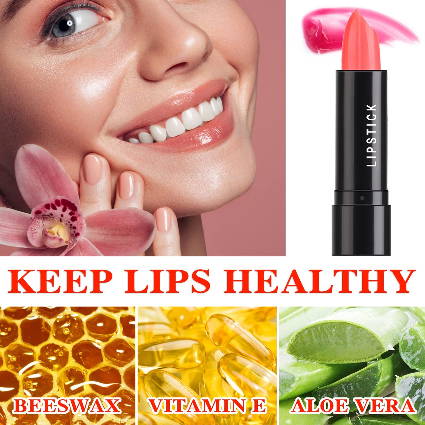 4 Pack Aloe Vera Lipstick,Long Wear Nourishing Lip stick,Waterproof Moisturizing Color Changing Lip Balm Lipstick,Lip Gloss,Magic Temp Color Change Matte Lip Gloss Makeup