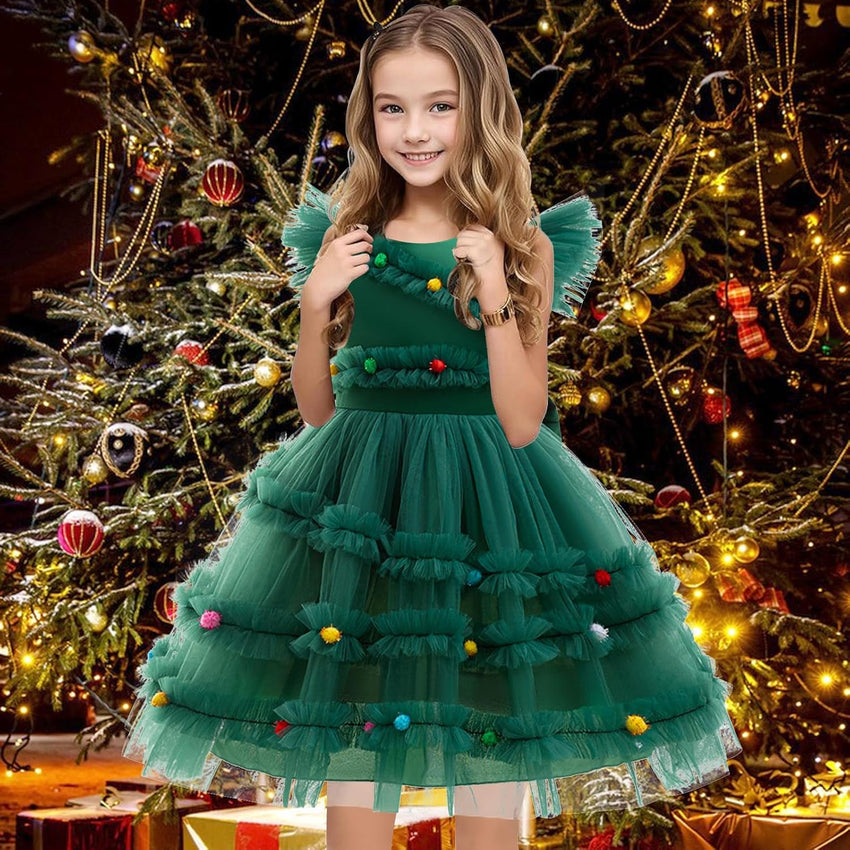 keaiyouhuo Girls Christmas Tree Dress Costume Kid Xmas Outfit with Accessories