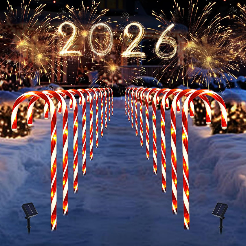 Christmas Decorations Outdoor, 10 Pcs Candy Cane Lights, 21'' Solar Pathway Lights with 8 Lighting Modes, Waterproof Garden Lights for Christmas Patio Yard Walkway Decorations