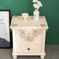 Lace Small Square Tablecloth Embroidered Farmhouse Table Cloth with Macrame Border Side Table Cover for Dresser Beside Table Nightstand Stone 24x24 inch