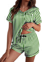 Ekouaer Silk Pajama for Women Short Sleeve Satin Pj Set Two Piece Soft Sleepwear Loungewear S-XXL