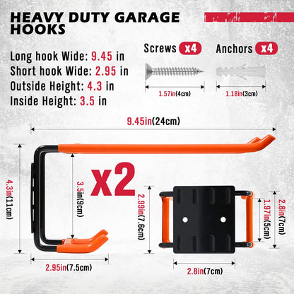 SEDY 6-Piece Heavy Duty Garage Storage Hooks, Wall Mount J Utility Hooks Holds 88 LB, Large Metal Utility, Garage Storage Ladders for Bikes, Garden Tools