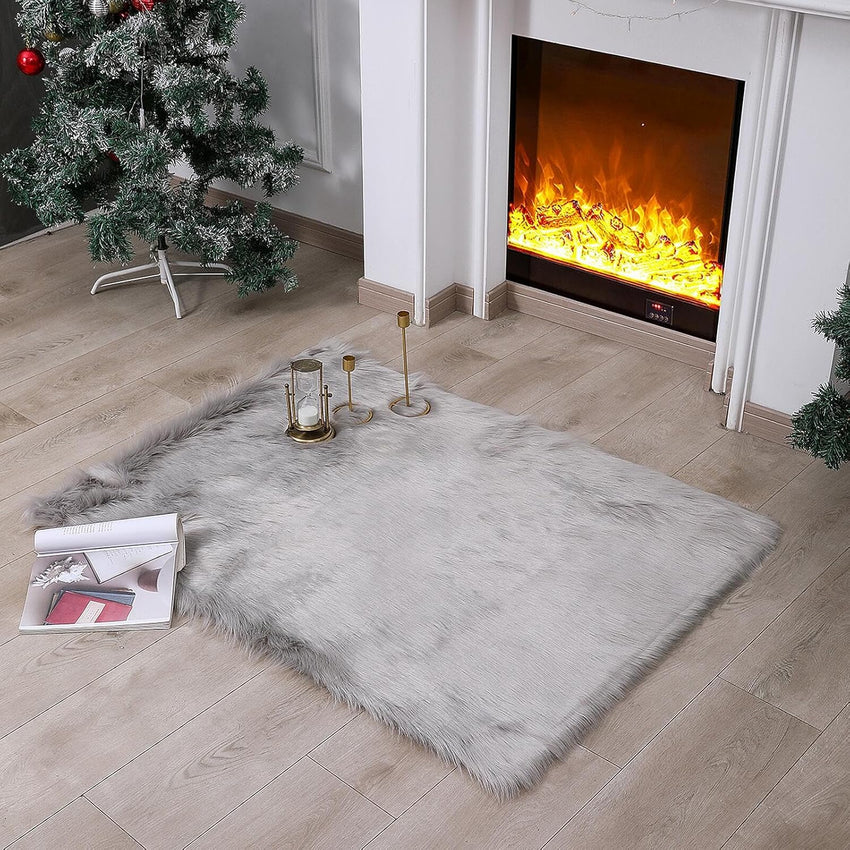 Faux Fur Rug Sheepskin Shag Fluffy Fuzzy White 2x6 ft Runner Rugs for Bedroom Bedside Bed Floor Living Room Plush High-Density Cushion Carpet Super Sofa Cover