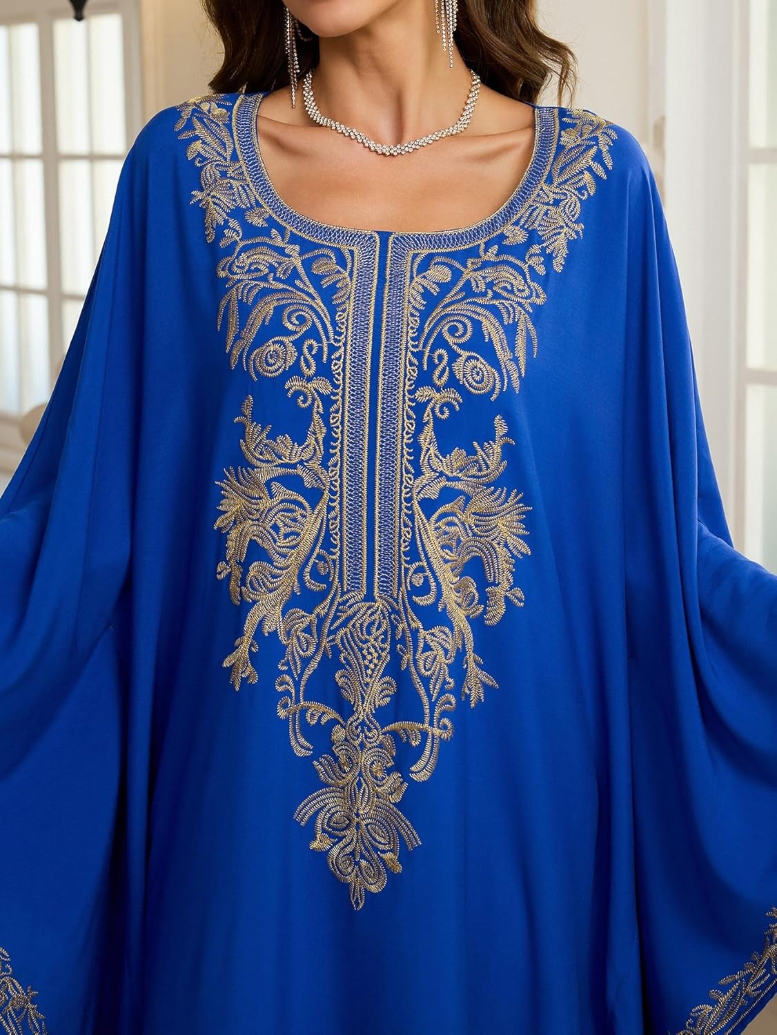 RanRui Women's Embroidered Kaftan Dresses Beach Blouse Cotton Gold Embroidery Holiday Robe Plus Size Caftans Kaftan Dress