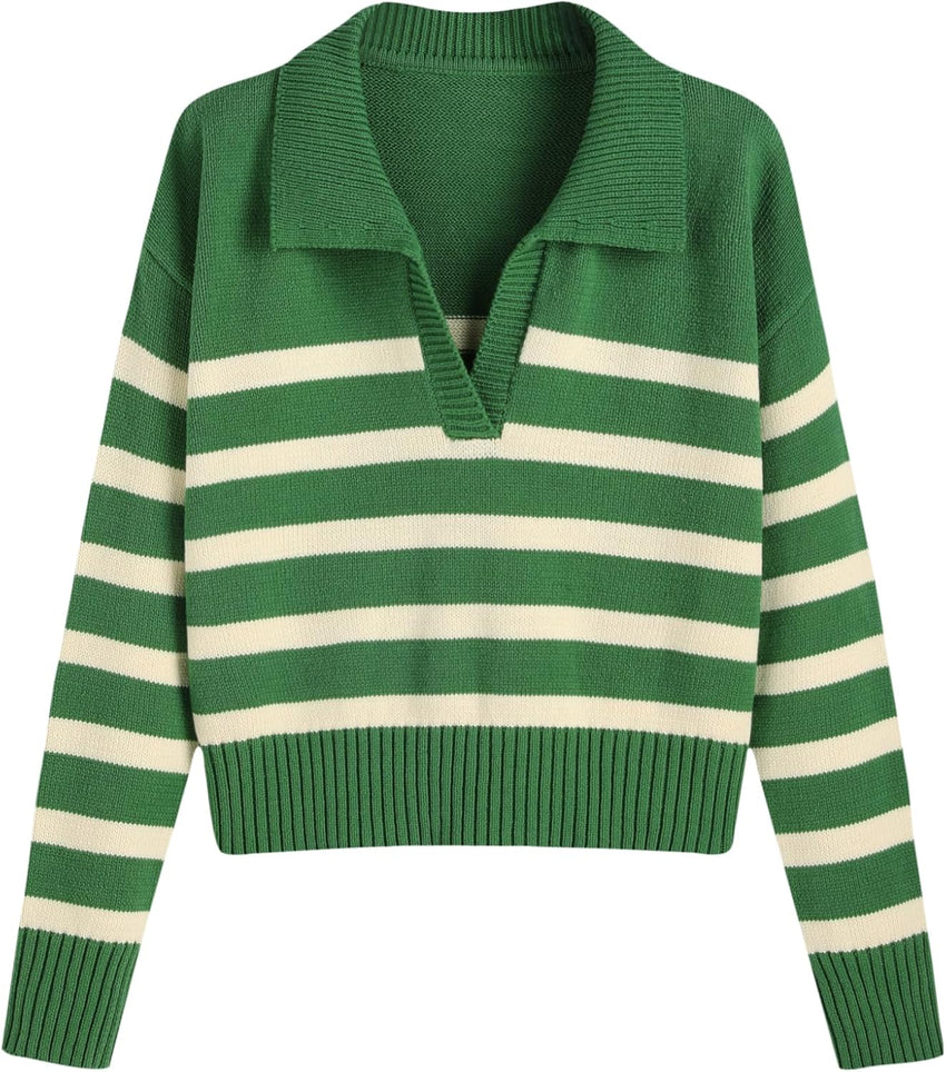 CIDER Women’s Polo Sweater Striped Collared Lightweight Long Sleeve V Neck Pullover Fall Sweater Tops 2025