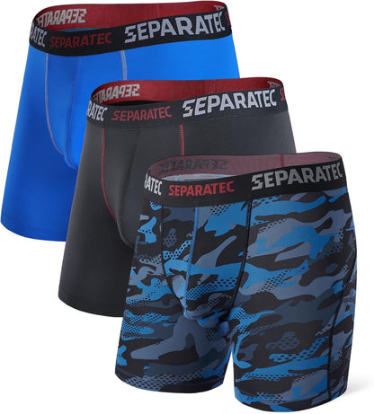 Separatec Mens Underwear with Pouch for balls Anti Chafing Underwear Men Athletic Sport Performance Long Boxer Briefs 3 Pack