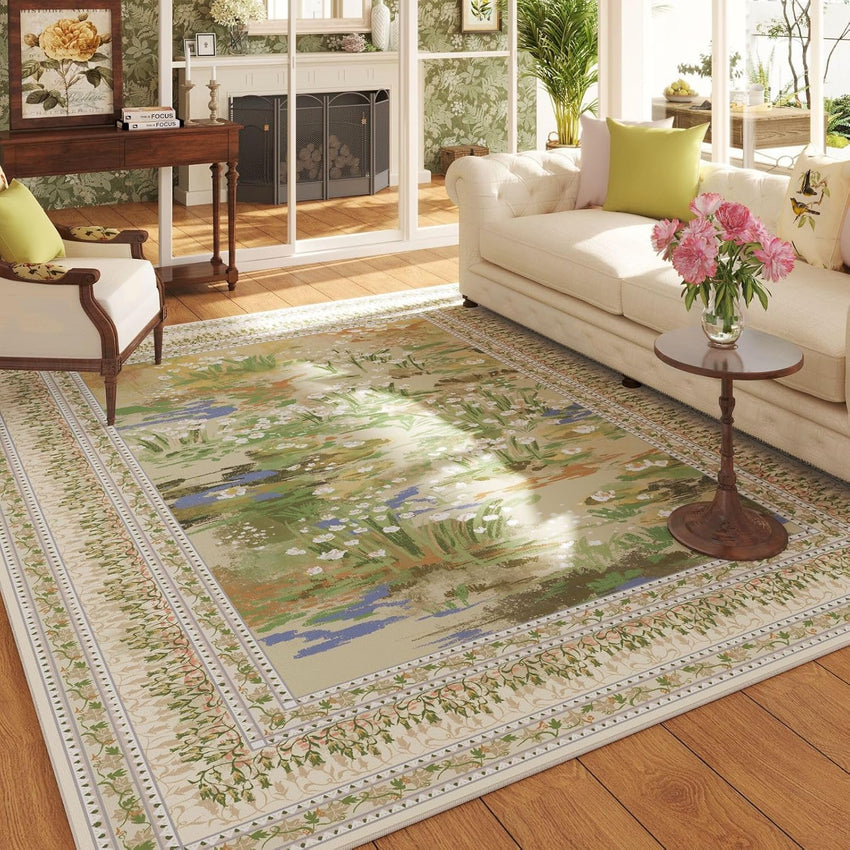 Rugcomf 2x6 Runner Rug Impressionist-Style Vintage Kitchen Rugs Non Slip Washable Soft Carpet Runner for Kitchen Laundry Bedroom Bathroom, Blue